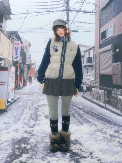 Star Print Contrast Stitching Thickened Warm Jacket【s0000015260】