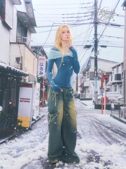 Bow Slim Top Plush Halter-Neck Knitted Base Shirt【s0000015264】