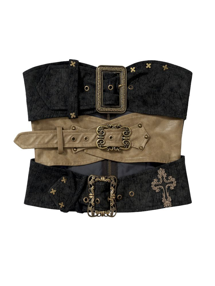 Irregular Color Clash Slim Leather Corset 【s0000013473】