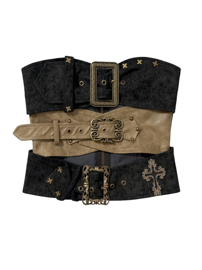 Irregular Color Clash Slim Leather Corset 【s0000013473】