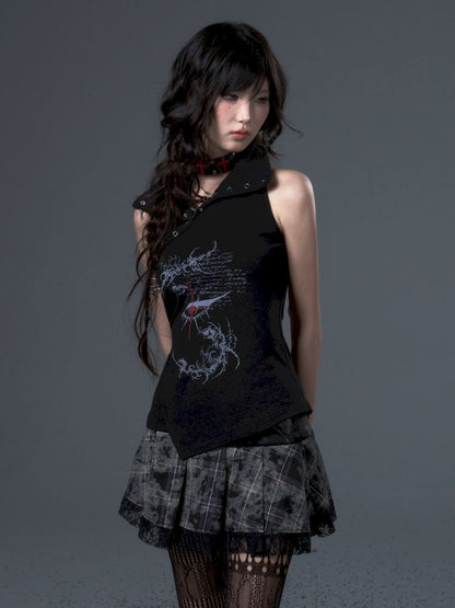 High Neck Lapel Knit Sleeveless Tank Top【s0000012446】