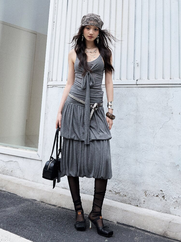 Pleated Drape Balloon Knit Dress【s0000016870】