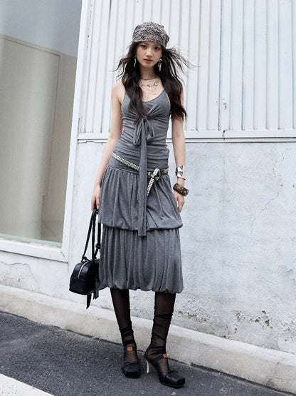 Pleated Drape Balloon Knit Dress【s0000016870】