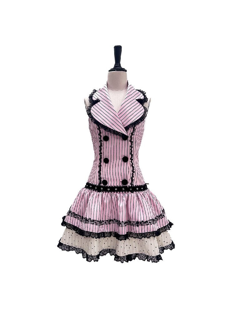 Striped Black Sweet Suit Collar Jsk【s0000016222】