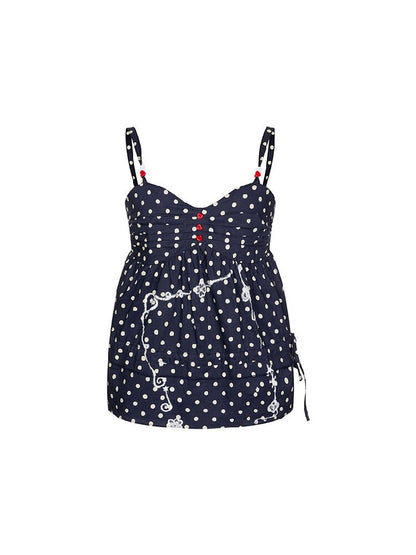 Summer Navy Blue Polka Dot Top【s0000016395】