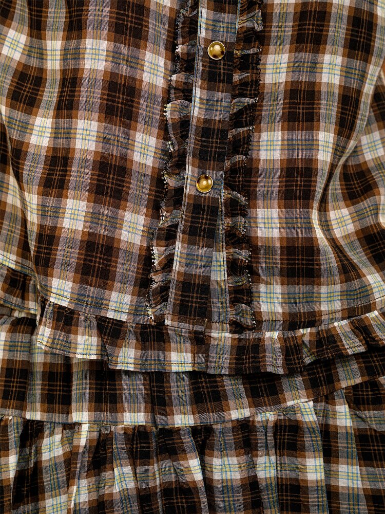 Color Block Plaid Shirt Mini Skirt【s0000017906】