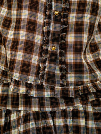 Color Block Plaid Shirt Mini Skirt【s0000017906】