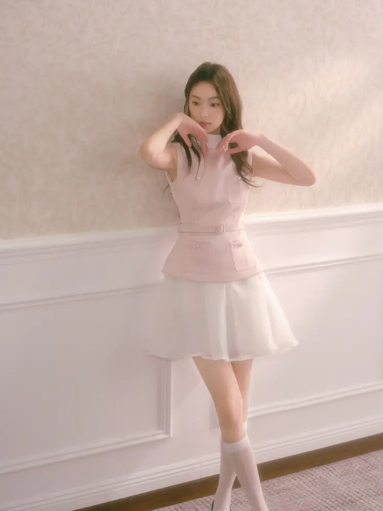 High-Neck Faux Two-Piece Dress【s0000014335】