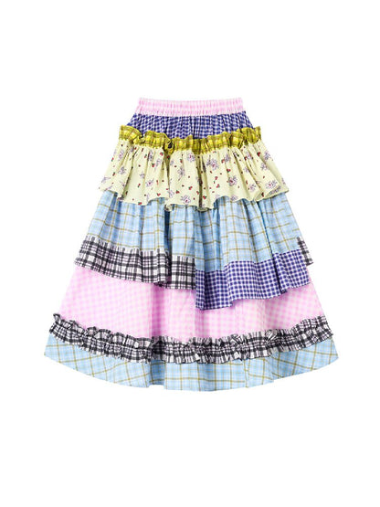 Plaid Print Cotton Lace Midi Skirt【s0000017119】