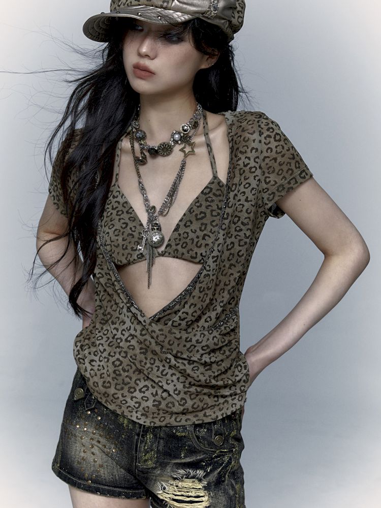 Metallic Leopard Mesh Hottie Short Sleeve T-Shirt [S0000008998]