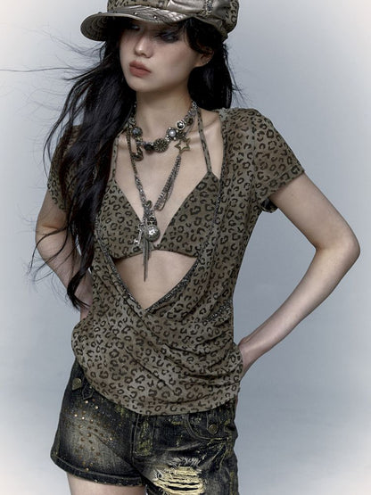 Metallic Leopard Mesh Hottie Short Sleeve T-Shirt [S0000008998]