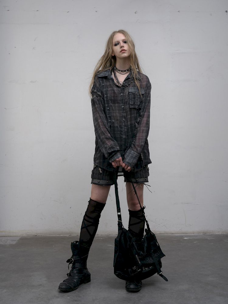 Polka dot plaid sun loose shirt【s0000012622】