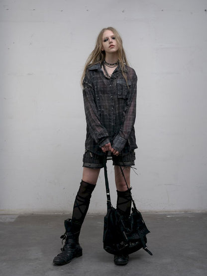 Polka dot plaid sun loose shirt【s0000012622】