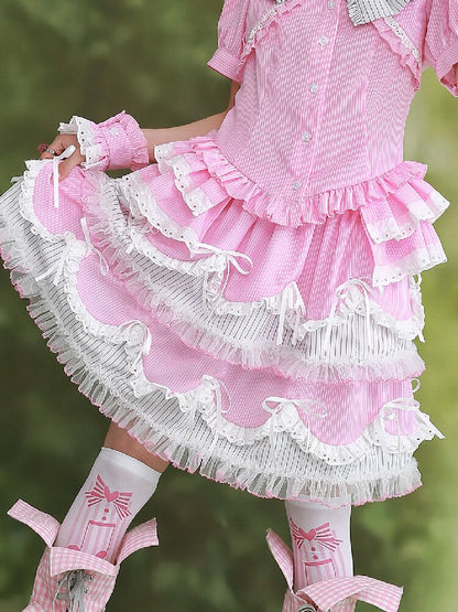 Pink Striped Lolita Puffy Skirt【s0000016560】