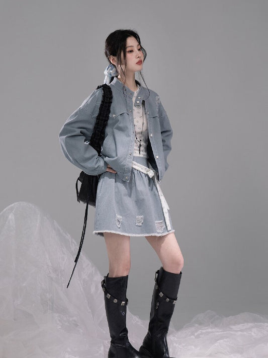 Old Rock Ripped Denim Jacket Set【s0000015748】