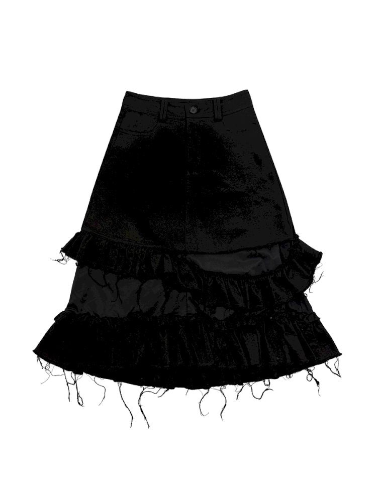 Tattered Black Denim Skirt【s0000013884】