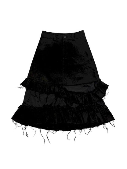 Tattered Black Denim Skirt【s0000013884】