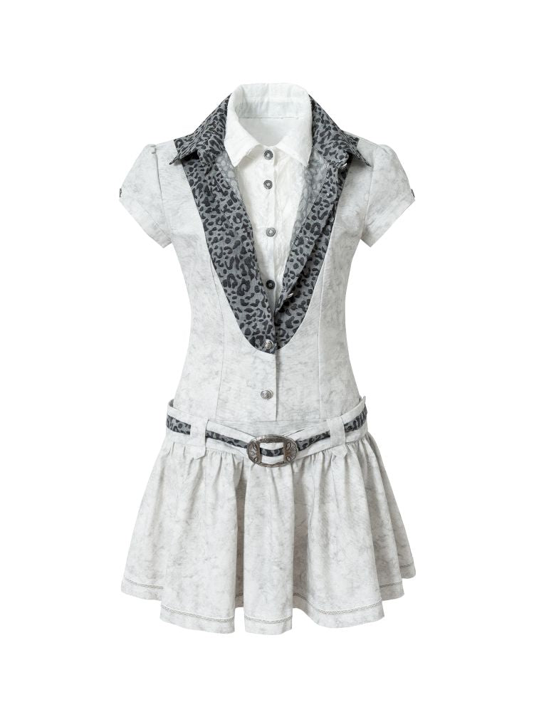 Short Sleeve Fake Two Piece Spliced Shirt Dress【s0000013466】