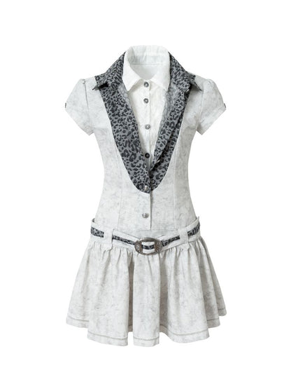 Short Sleeve Fake Two Piece Spliced Shirt Dress【s0000013466】