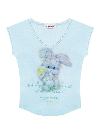 V-neck Baby Blue Short Sleeve T-shirt【s0000012268】