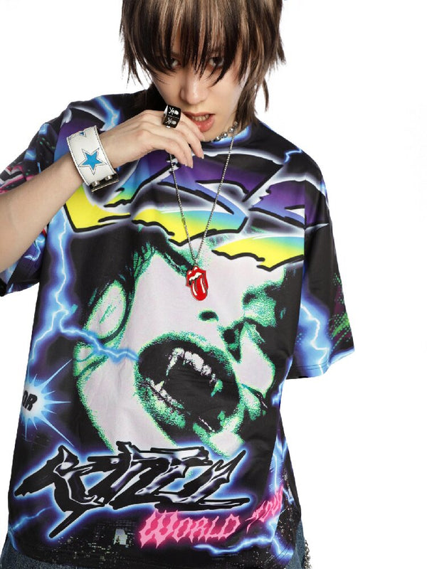 Dark Rock Lightning Print T-shirt【s0000015891】