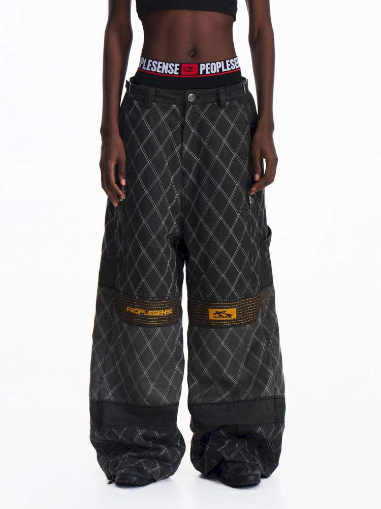 PU Distressed Diamond Cargo Pants【s0000015175】
