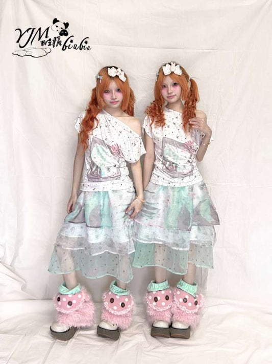 Spliced Half Length Gauze Skirt【s0000015205】