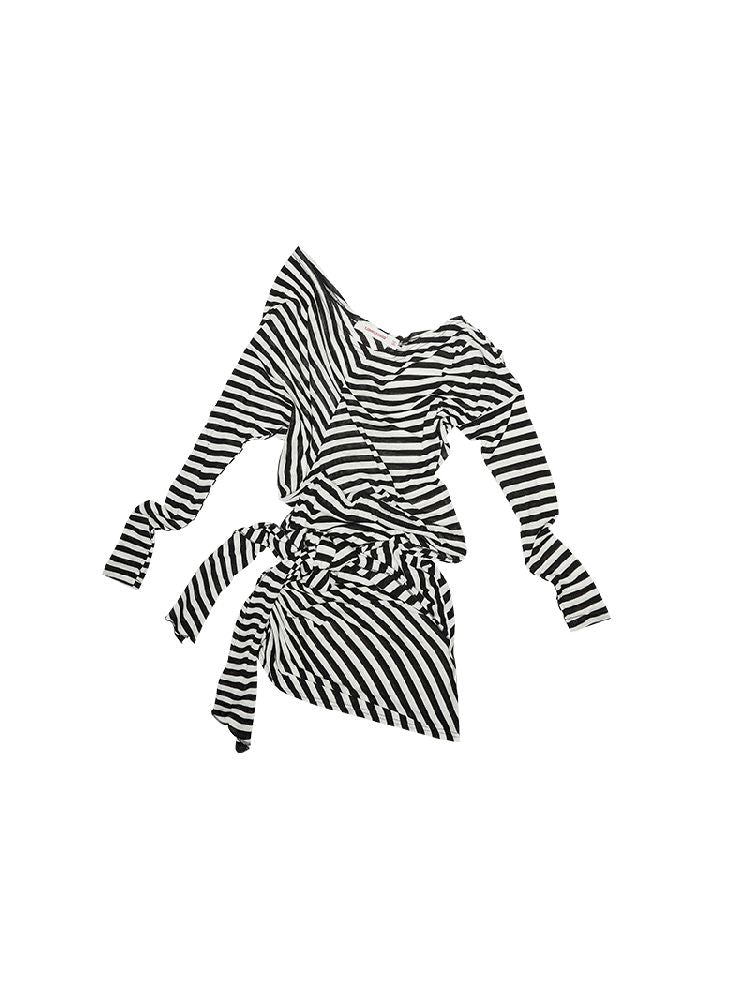 Black and White Striped Raglan Dress【s0000011613】