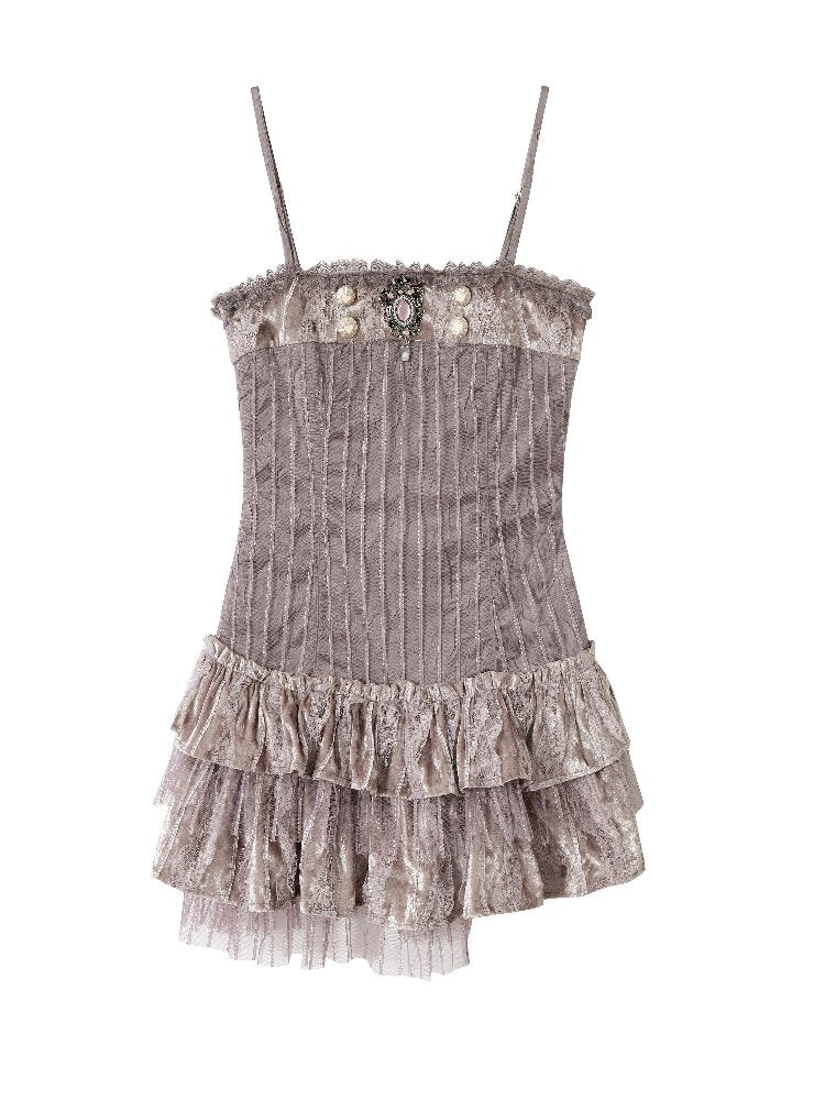 Mesh Velvet Suspender Slim Dress【s0000016211】