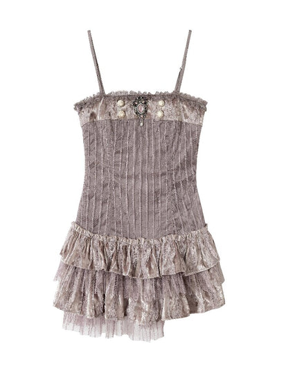 Mesh Velvet Suspender Slim Dress【s0000016211】
