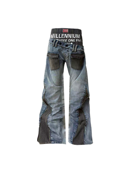 Double Waist Embroidered Baggy Jeans【s0000018246】