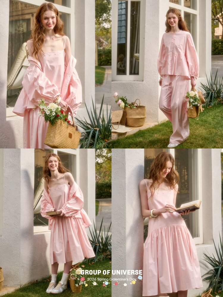 Pink Cotton Embroidered Shirt Dress【s0000015620】