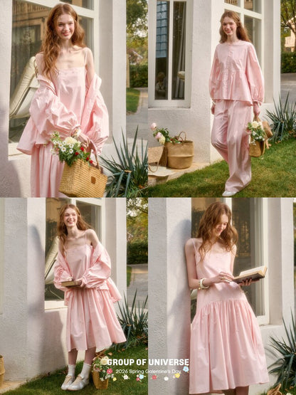 Pink Cotton Embroidered Shirt Dress【s0000015620】