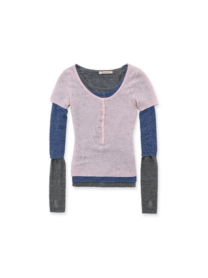 Lightweight U-neck Contrast Sweater【s0000016096】