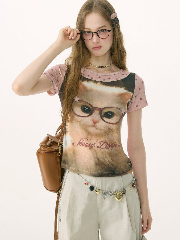 Retro Vintage Cat Print T-Shirt【s0000016855】