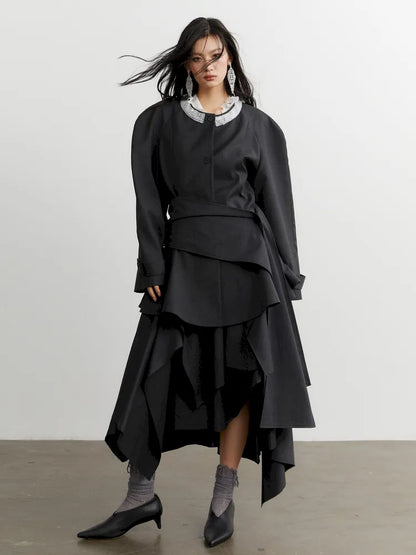 Ruffled Silhouette Gray Blazer Jacket【s0000014038】