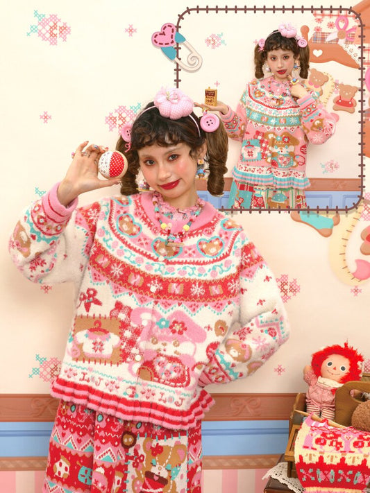 Red Pink Mink Wool Rabbit Cardigan【s0000015572】