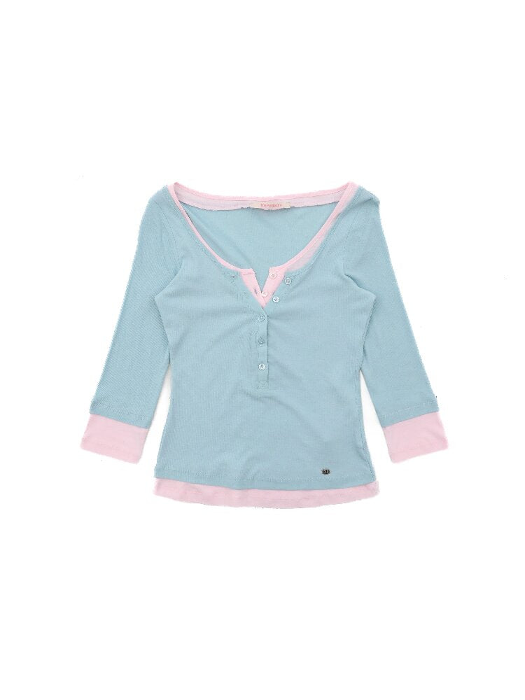 Two Piece Contrasting Henry Top【s0000016112】