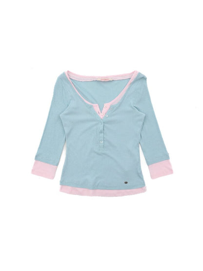 Two Piece Contrasting Henry Top【s0000016112】