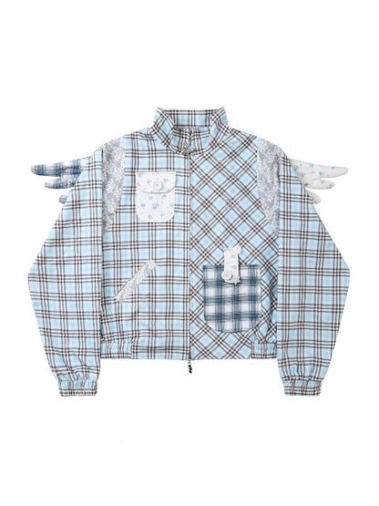 Plaid Patchwork Rhinestone Jacket【s0000019134】