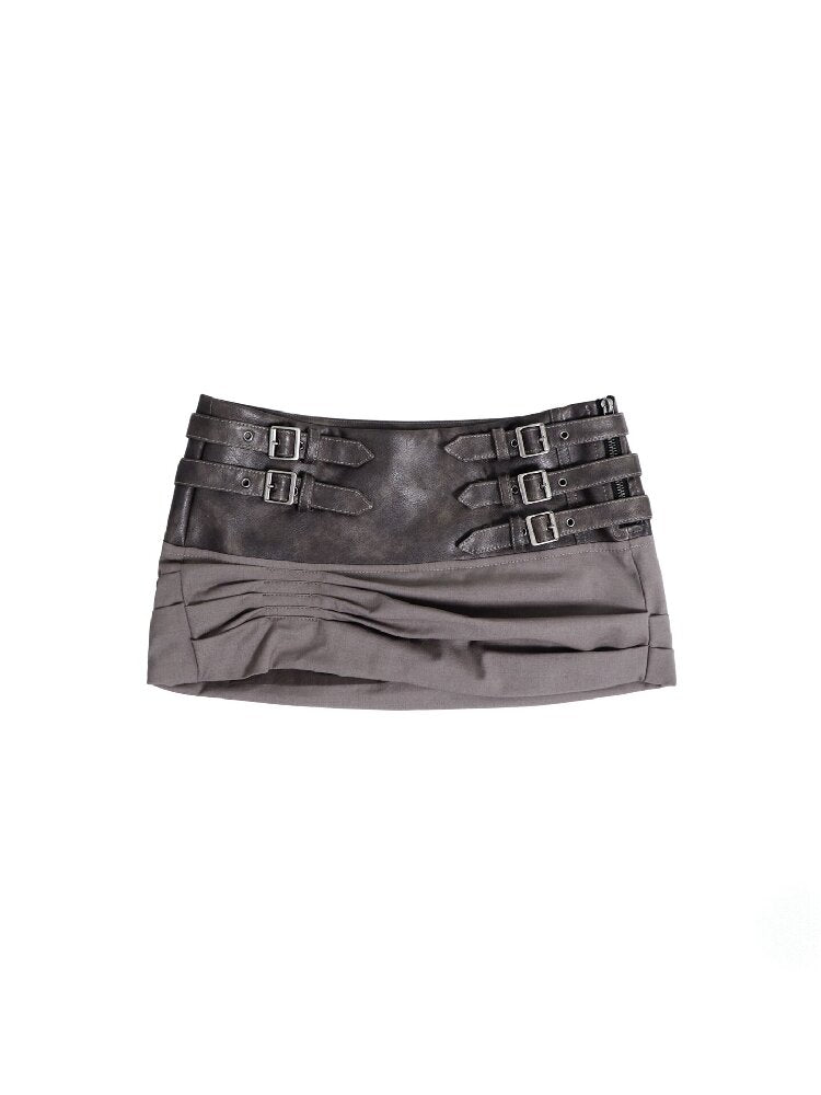 Leather Paneled Pleated Wool Skirt【s0000016291】