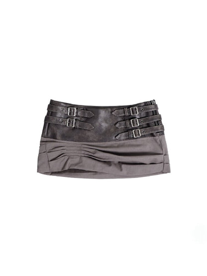 Leather Paneled Pleated Wool Skirt【s0000016291】