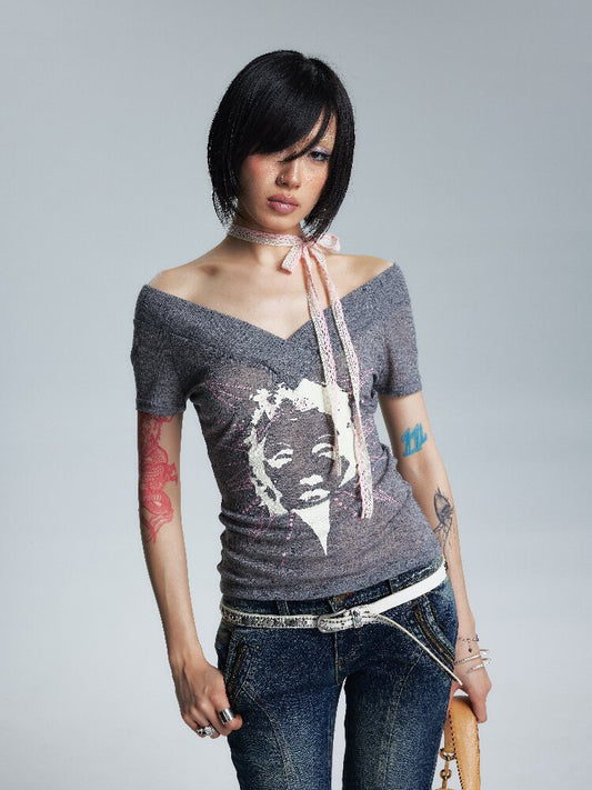 Thin Slim Large V Neck One Shoulder T【s0000017009】