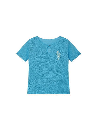 Flower Embroidery Cut Out Knit Tee【s0000016663】
