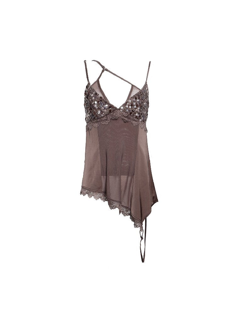 Sequin Lace Satin Suspender Top【s0000016673】