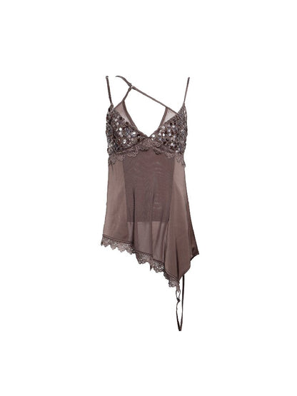 Sequin Lace Satin Suspender Top【s0000016673】