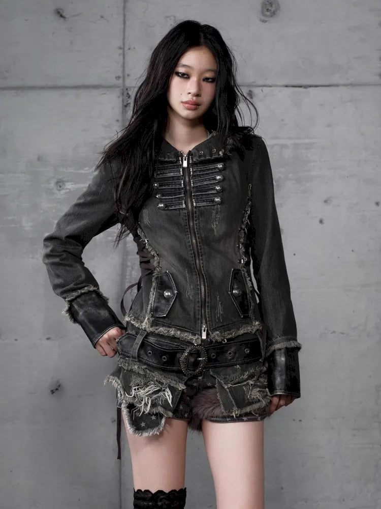 Denim Detachable Slim-Fit Hooded Jacket【s0000013951】