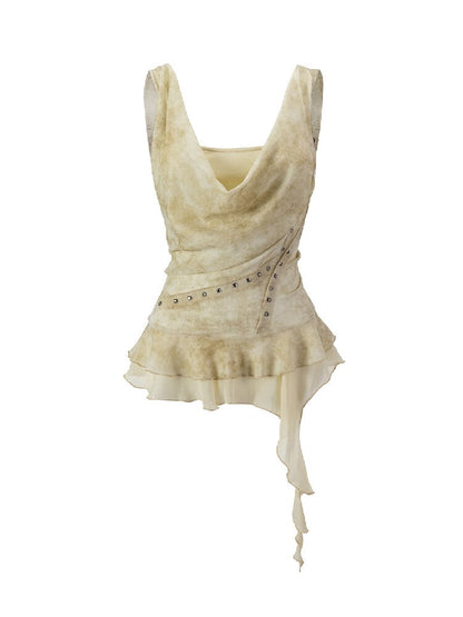Gradient Print Ruffle Faux Vest【s0000017496】