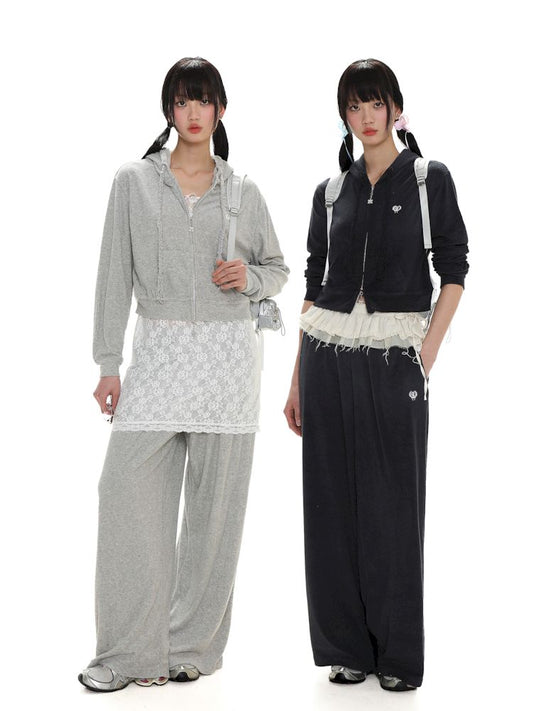 Embroidery diamonds M zipper head sweater suit【s0000008658】