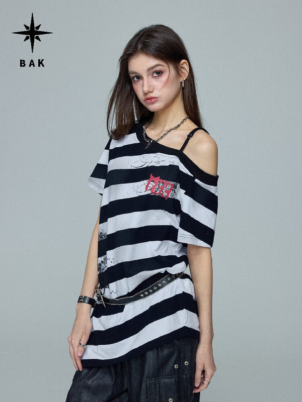 Striped Graffiti Print Loose Top【s0000016696】